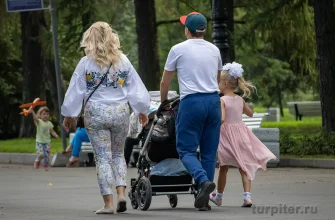 мама и папа гуляют с детьми