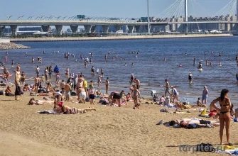 люди на пляже в Петербурге